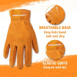 HLDD HANDLANDY Kids Gardening Gloves, Childrens Leather Work Gloves for Boys Girls Age 2-11, Great Gift for Yard Work