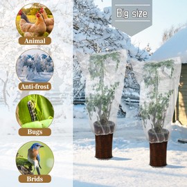 ANPHSIN 6 Pcs Winter Plant Film Cover with Drawstring - 35" x 59" Plastic Plant Cover Freeze Protection Transparent Waterproof Plant Shelter Bag for Outdoors Garden Plants Shrubs Sapling Crops