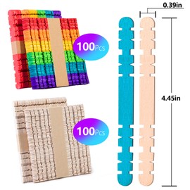 Colorful Wooden Craft Sticks, 200Pcs Popsicle Sticks for Crafts, Natural Jumbo Sawtooth Wooden Sticks for DIY Craft, Kids Education Supplies