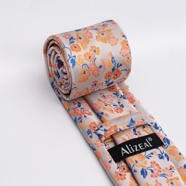 Alizeal Mens Floral Patterned Tie with Pocket Square Stylish Unique for Business Wedding Party Necktie Set, Orange+Royal Blue