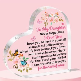 JETTOP Daughter Gifts-Daughter Birthday Gift Daughter Gifts from Mum Dad Daughter Christmas Graduation Wedding Gift Heart Plaque Acrylic Love You for Rest of Mine