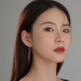 Threader Earrings for Women, Simple Curve Wave Dangle Long Tassel Earrings Trendy Unique Gold Silver Rose Gold Piercing Threader Earrings for Teen Girls Gifts (Rose Gold)