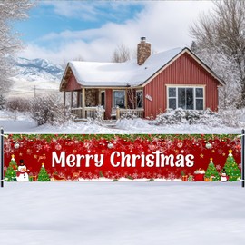 Lecheme Merry Christmas Banner 8x2 ft Christmas Banners for Outside Large Christmas Banner Red Outdoor Christmas Banner Christmas Fence Decorations