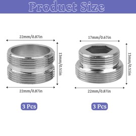 6 PCS Faucet Adapter Kit, Tap Adapters 3 Male 18mm to Female 22mm and 3 M22 to M22 with Gasket, Tap Adapter for Kitchen Sink Kitchen Aerator Adapters Set Hose Taps Connectors for Water Filter