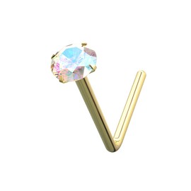 Monster Piercing | 9 ct gold real gold | nose stud | crystal stone | bar thickness: 22 g (0.6 mm) | bar length: 4 mm x 4 mm | stone size: 1.5 mm to 2.5 mm | hypoallergenic, Yellow Gold, Crystal