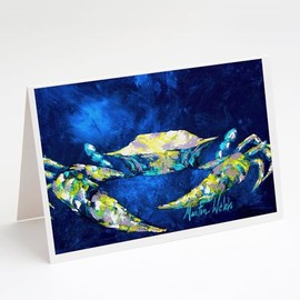 Caroline's Treasures Crab Blue Greeting Cards Pack of 8 Blank Cards with Envelopes Whimsical A7 Size 5x7 Blank Note Cards