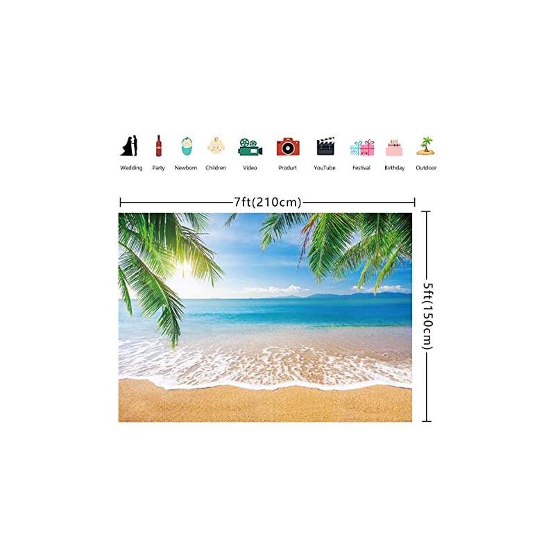 INRUI Tropical Beach Photography Background Summer Palm Trees Backdrop Blue