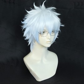 osseoca Sakata Gintoki white gradient wig natural wig cos anime characters holiday party use simulation trim face wigs (Sakata Gintoki)