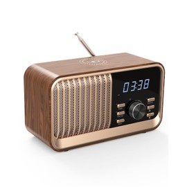 MONODEAL Retro Alarm Clock Radio with Fast Wireless Charging,Support Bluetooth 5.1/FM Radio/USB Port/TF Card/Aux IN,8W Stereo Sound Speaker,Snooze,Hands-Free Calling,Dimmable Alarm Clocks for Bedrooms