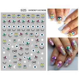 SONGJIE 9 Sheets Evil Eye Nail Stickers - Frensh Nail Tattoos with Women Nail Art, 3D Self-Adhesive Witch Nail Decals for DIY Nail Art Supplies, Pegatinas para Uñas with Eyes Pattern Nails Design