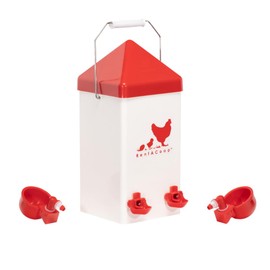 RentACoop 1 Gallon PVC Chicken Waterer with 2 Auto-Fill Cups, Horizontal Nipples and Anti-Roost Cone - Suitable for Chicks, Chickens, Quails, Pigeons and Gamebirds