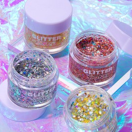 Joyeee Body & Face Glitter Gel, Holographic Mermaid Sequins Glitter, Festival Chunky Cosmetic Glitter Gel for Face Eye Body Hair, Long Lasting Sparkling Waterproof Resin Glitters Flakes for Festival