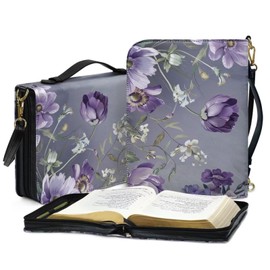 UINDDWCB Bible Covers for Women Book or Bible Carrying Case with Strap & Top Handle PU Leather Bible Case Bag Church Bag Scripture Bag Case Gift for Christian,Floral,2XL