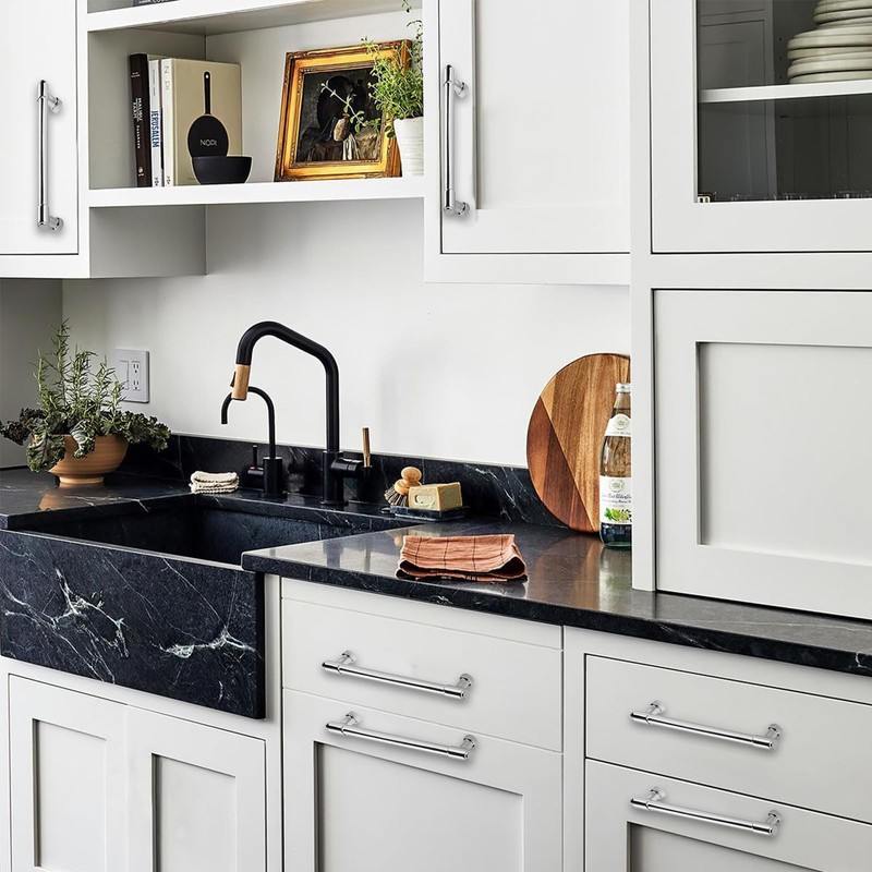 CABDM 6 Pack Polished Chrome Cabinet Pulls,4 Inch(102mm) Hole Centers