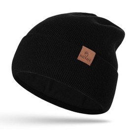 BUTITNOW 100% Merino Wool Cuff Beanie Hat, Unisex Warm Winter Caps Soft, Breathable & Cozy Stretchy Knitted Cuffed Cap Black