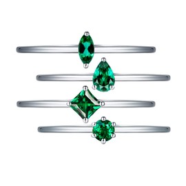 Adjustable 4 Rings Women 925 Sterling Silver Women's Four Ring Set Marquise Cut / Teardrop Cut / Princess Cut / Round Cut Brilliant Shape Silver Ring Bridal Set Ring with Exquisite Gift Box, stone,