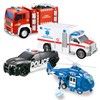 JOYIN 4 Packs Emergency Vehicle Toy Playsets, Friction Powered Vehicles