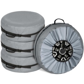 Explore Land Tire Cover with Handle - Seasonal Spare Tire Bag, Heavy Duty Winter Wheel Storage Tote Against Dust and Scratches, 4 Pack (Fits Diameters 32''-34.75'', Charcoal)