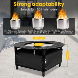 40 Inch Fire Pit Surround Tabletop for Solo Stove Bonfire Surround Fire Pit Surround for Solo Stove 24-Inch Inside Diameter Made of High-Strength Metal Fits Most Wood-Burning Stoves on The Market