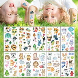 Glitter Temporary Tattoo for Kids,10 Sheets Animal Tattoo Stickers Featured Zoo Patterned for Kids, Waterproof Fake Tattoos for Birthday Party Favors Goodie Bags Stuffers Party Fillers