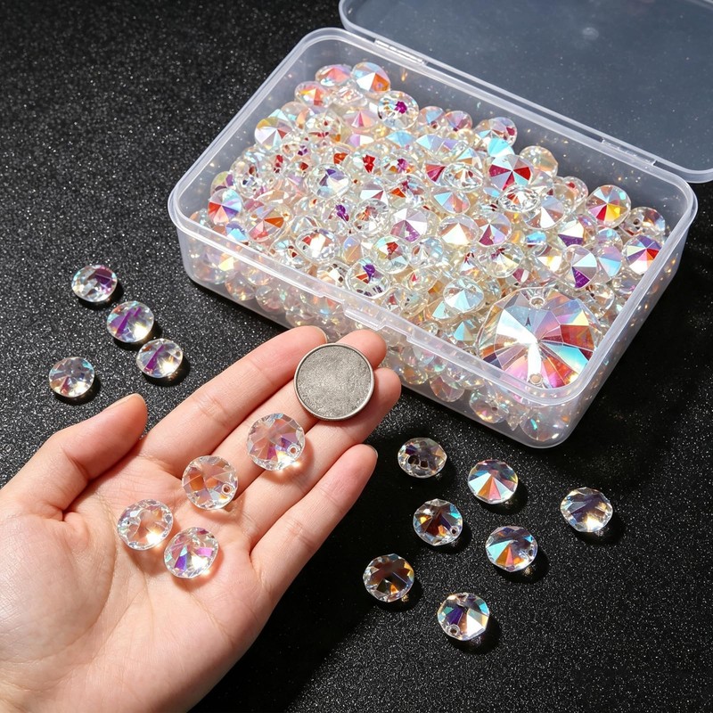 200Pcs 14mm K9 Crystal Octagon Beads AB Finish for DIY