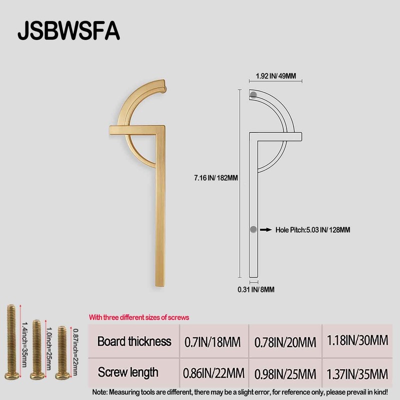 JSBWSFA 2 Pcs Zinc Alloy Brushed Gold Drawer Pulls Half