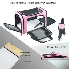 NextFri Soft Sided Carrier for Small Medium Cats Dogs,Removable Pad Collapsible Travel Pet Carrier Large Pink