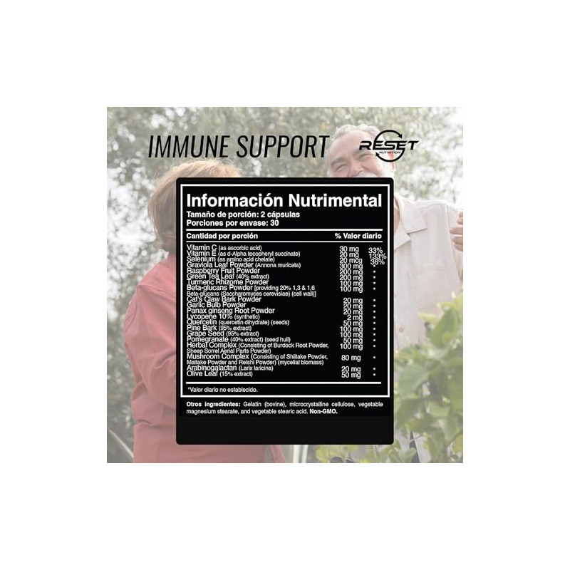 Immune Support Capsulas Multivitaminico Vitaminas Selenio Verde Quercetina Hongos Como