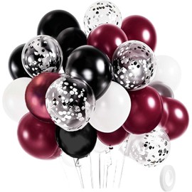 Maroon Black Graduation Party Decorations/Burgundy Graduation Decorations Class of 2025,Maroon White Black Silver Balloons/Burgundy Birthday Bridal Shower Wedding Party