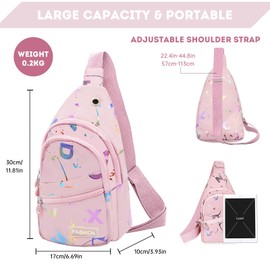 Long Keeper Sling Chest Bag - Crossbody Sling bag for Women Men Waterproof Shoulder Bag Daypack Small Backpack for Travel Hiking Running Sports (Pink Colored Letters)