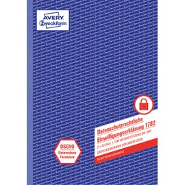 AVERY Zweckform 1782 Data Protection Declaration of Consent (Data Protection Form, According to DSGVO, DIN A4, Self-Copying, 2 x 40 Sheets) White/Yellow