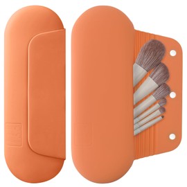 AGIKET Silicone Makeup Brush Holder Travel Cosmetic Bag：Soft Portable Cosmetic Face Brushes Holder with Upgrade Anti-Fall Out Magnetic Closure, Large Travel Makeup Brush Case - Orange