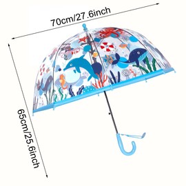 Chesoon Blue Umbrella for Boys with Smooth Plastic Handle Windproof Dome Bubble Surface Cute Whales Patterns and Nameplate