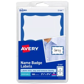 Avery 5144 Name Badge Labels. Blue Border, 2-1/3 x 3-3/8", Pack of 100