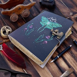 Urban Leather 7 inch Luna Moth and Morpho Butterfly Vintage Journal for Men Women to Write in, UV Print Sketchbook Travel Leather Bound Journal Writing Notebook for Him & Her, Unlined Deckle Pages