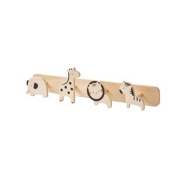 VERTBAUDET Jungleboistiere Coat Rack with Coat Hooks Made of Wood Fibre, 4 Wooden Animal Motifs as Coat Hooks: Elephant, Giraffe, Lion, Zebra, Wall Mounted, Dimensions: 48 cm x 10.5 cm