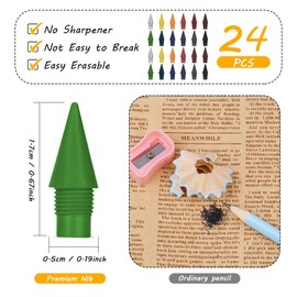 AUAUY 24 PCS Inkless Pencil Replaceable Colored Refill, Infinite Pencil Replaceable Graphite Nib, Inkless Everlasting Pencils Colored Replacement Head for Writing Drawing Office School Supplies