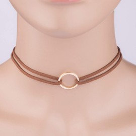 TseenYi Leather Choker Short Layer Suede Necklaces Boho Layered Circle Necklace Jewelry for Women and Girls Metal Faux Leather, Leather Metal