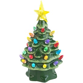 infactory Small Christmas Tree: Decorative Ceramic Christmas Tree with LED Lighting, Timer, 19 cm (Mini Christmas Tree Table Decoration, Small Decorative Christmas Tree, Christmas Tree Lighting