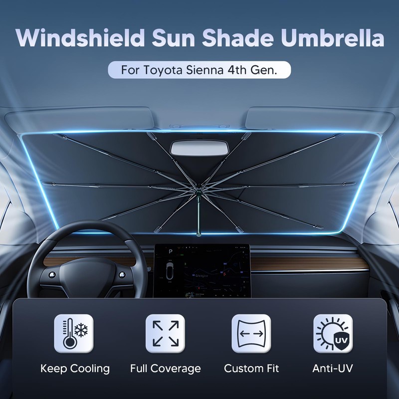 Autorder Windshield Sun Shade Umbrella for 2021-2025 Toyota Sienna Accessories,Upgraded