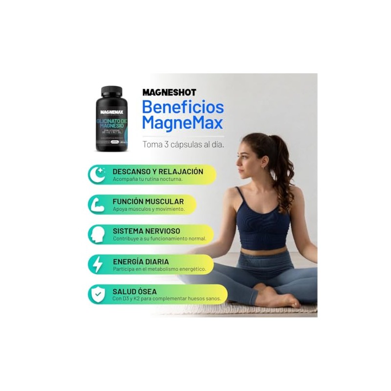 Magnemax Glicinato de Magnesio con Vitamina D3, K2 y MCT