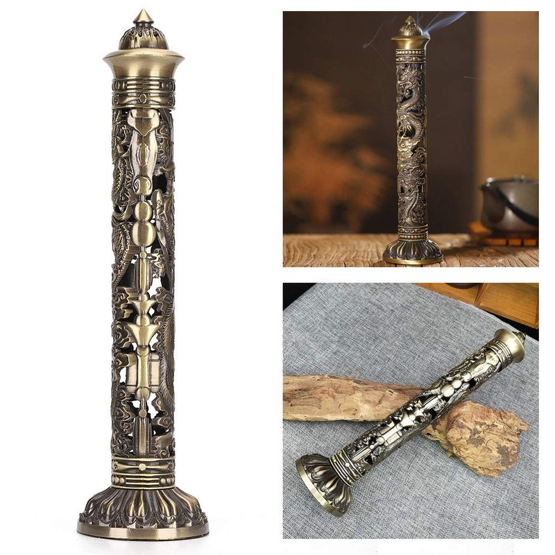 Incense Burner Holder Hollow Brass Dragon Phoenix Relief Craft Ornaments