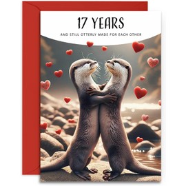 17 Year Anniversary Card - Otterly in Love - Seventeenth Year Anniversary Card - A5 Size Card with Red Envelope