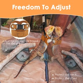 Leather 3 Size Bearded Dragon Harness and Leash Set Anti Bite Lizard Harness and Leash Set Adjustable for Reptile Hamster