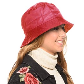 Adjustable Waterproof Bucket Rain Hat in Nylon, Easy to fold (Burgundy)