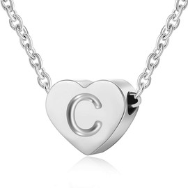 SKQIR Initial Letter Heart Necklace for Women,Silver Tiny Heart Pendant Letter Necklace for Girls Dainty C Letter necklace Minimalist Gift For Women