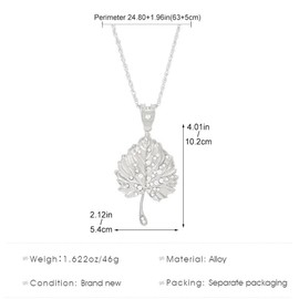 Dainty Maple Leaf Chunky Big Pendant Necklace Unique Gold/Silver Plated Crystal Autumn Necklacs Fashion Jewelry for Her Bff Party Adjustable Chain, 15.7+11.4 Inches, Gold Plated Silver Plated Rope, No