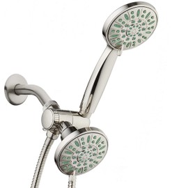 AquaDance Antimicrobial/Anti-Clog High-Pressure 30-setting Shower Combo, Microban Nozzle Protection from Growth of Mold, Mildew & Bacteria for Stronger Shower! Brushed Nickel Finish/Coral Green Jets