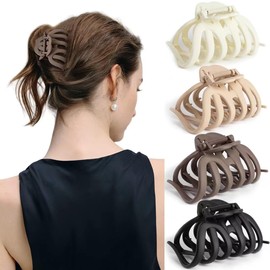 4 Pcs Octopus Claw Clips for Thick Long Hair, 3.5'' Large Hair Clips for Women, Strong Hold Hair Claw Clips, Matte Non-slip Jaw Hair Clips, Neutral Color