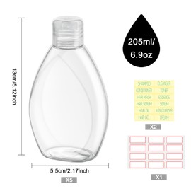 Wowang Travel Shampoo and Conditioner Bottles 6.9oz 5 Pack Leak Proof Plastic Squeeze Bottles with Flip Cap Refillable Toiletry Bottle Empty Containers for Shampoo Conditioner Body Wash(Clear)